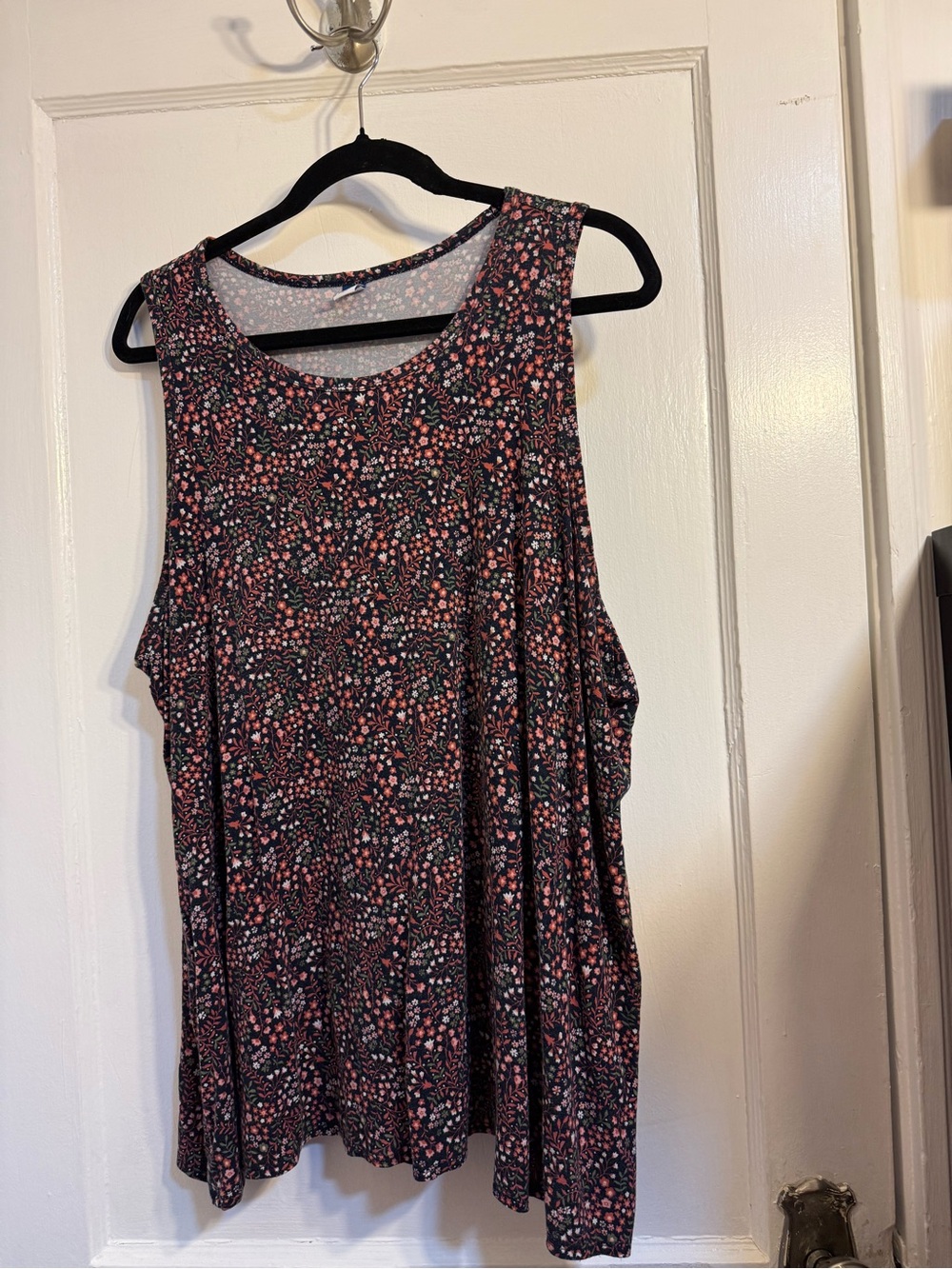 Old Navy Black Tank Top with Pink Floral Print